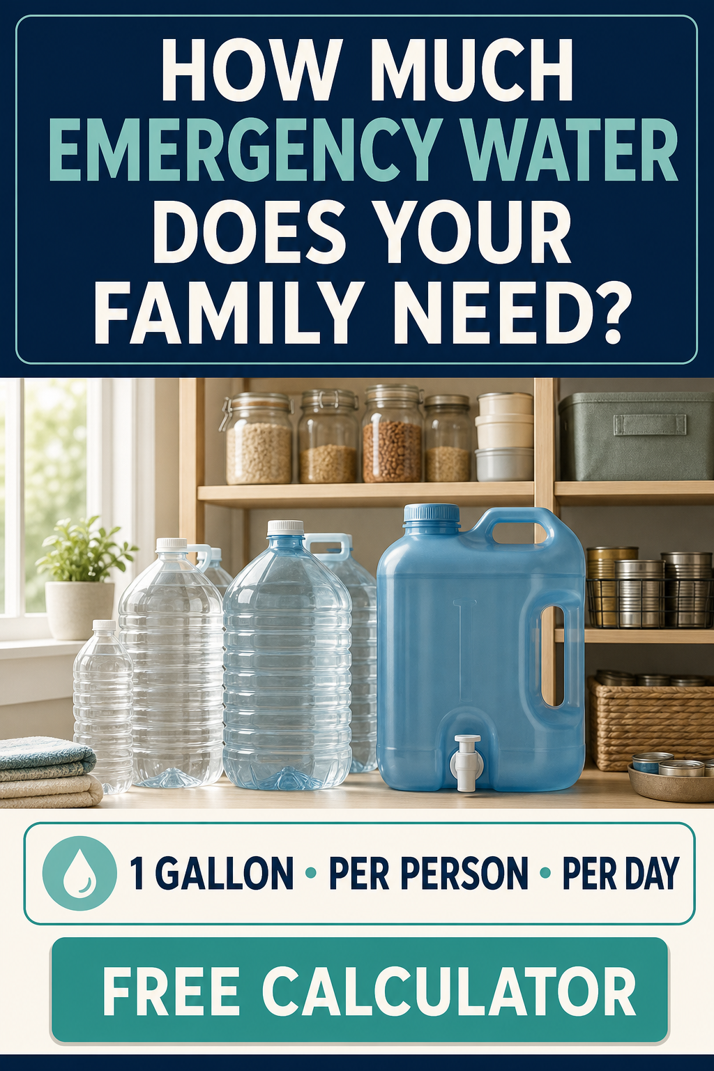 How much emergency water does your family need? One gallon per person per day.